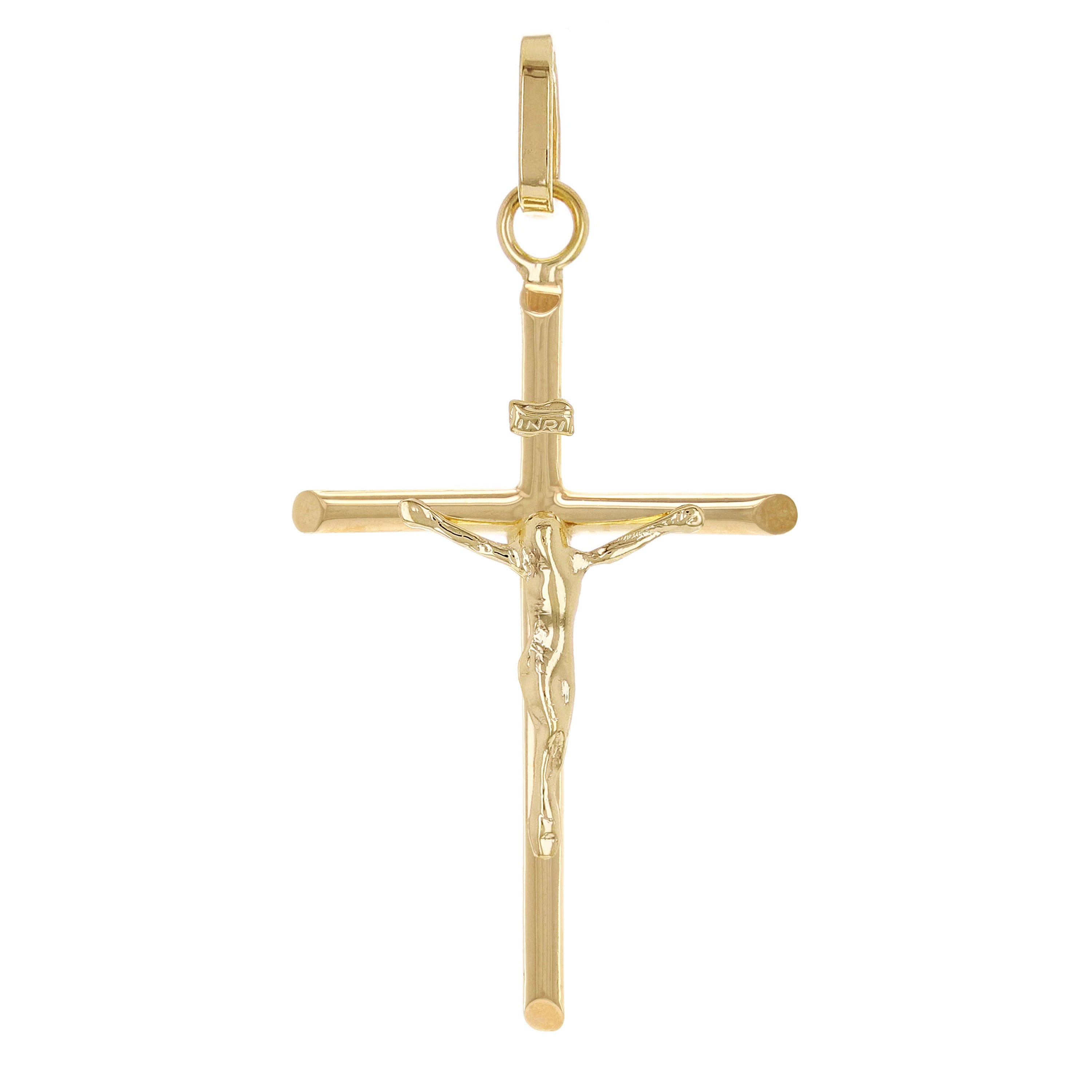 Italian 14k Yellow Gold Hollow INRI Jesus Crucifix Cross Pendant 1.5" 1.3 grams