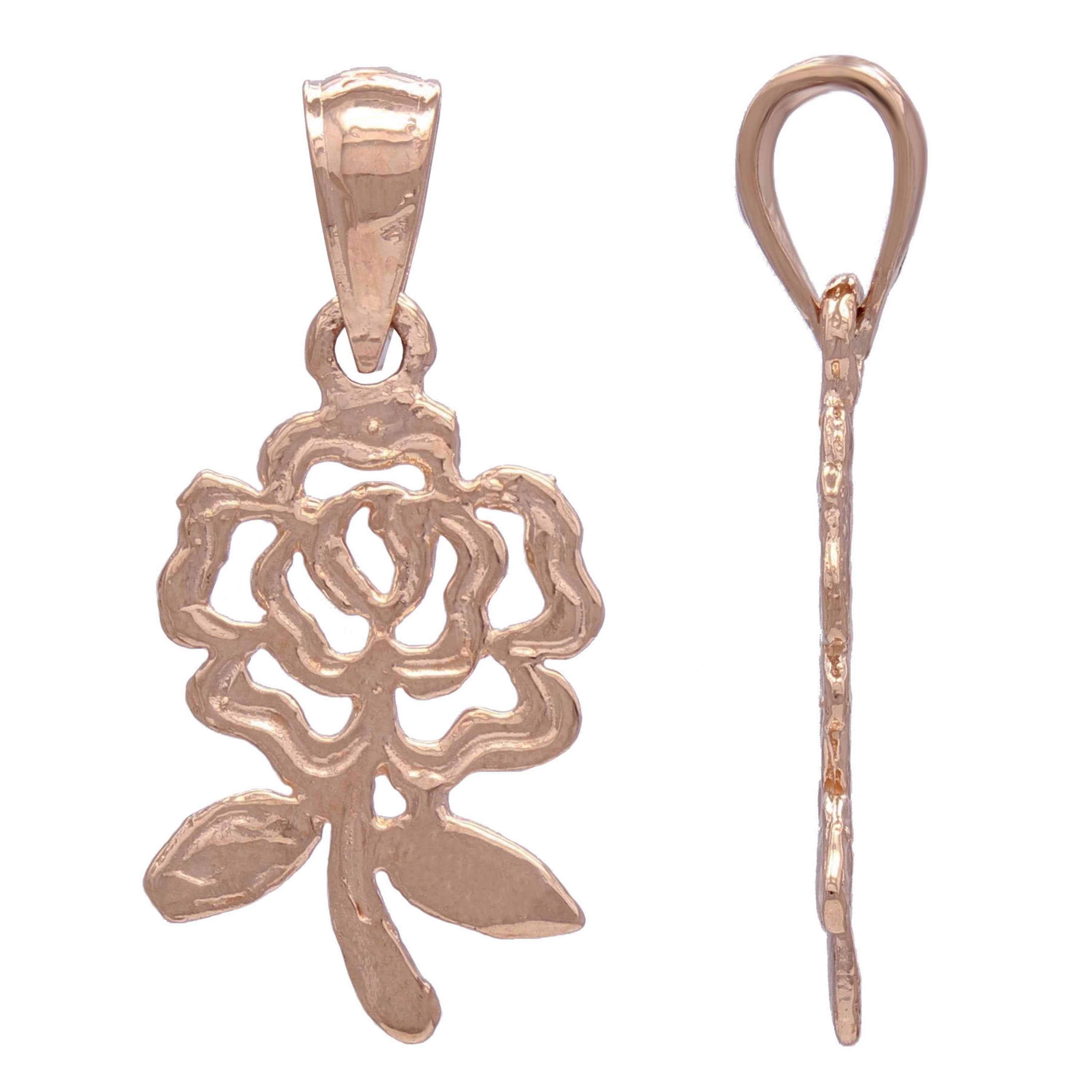 14k Rose Gold Solid Diamond-Cut Rose Flower Charm Pendant 1.1 grams - Rose