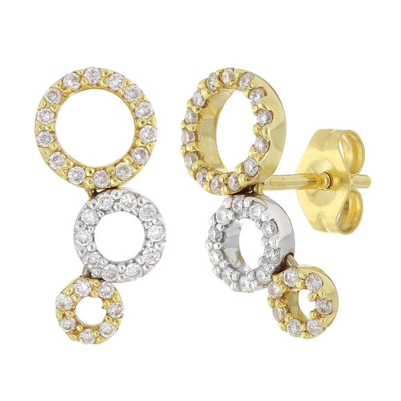 14k Two Tone Gold 0.31ctw Diamond Pave Triple Eternity Circle Earrings