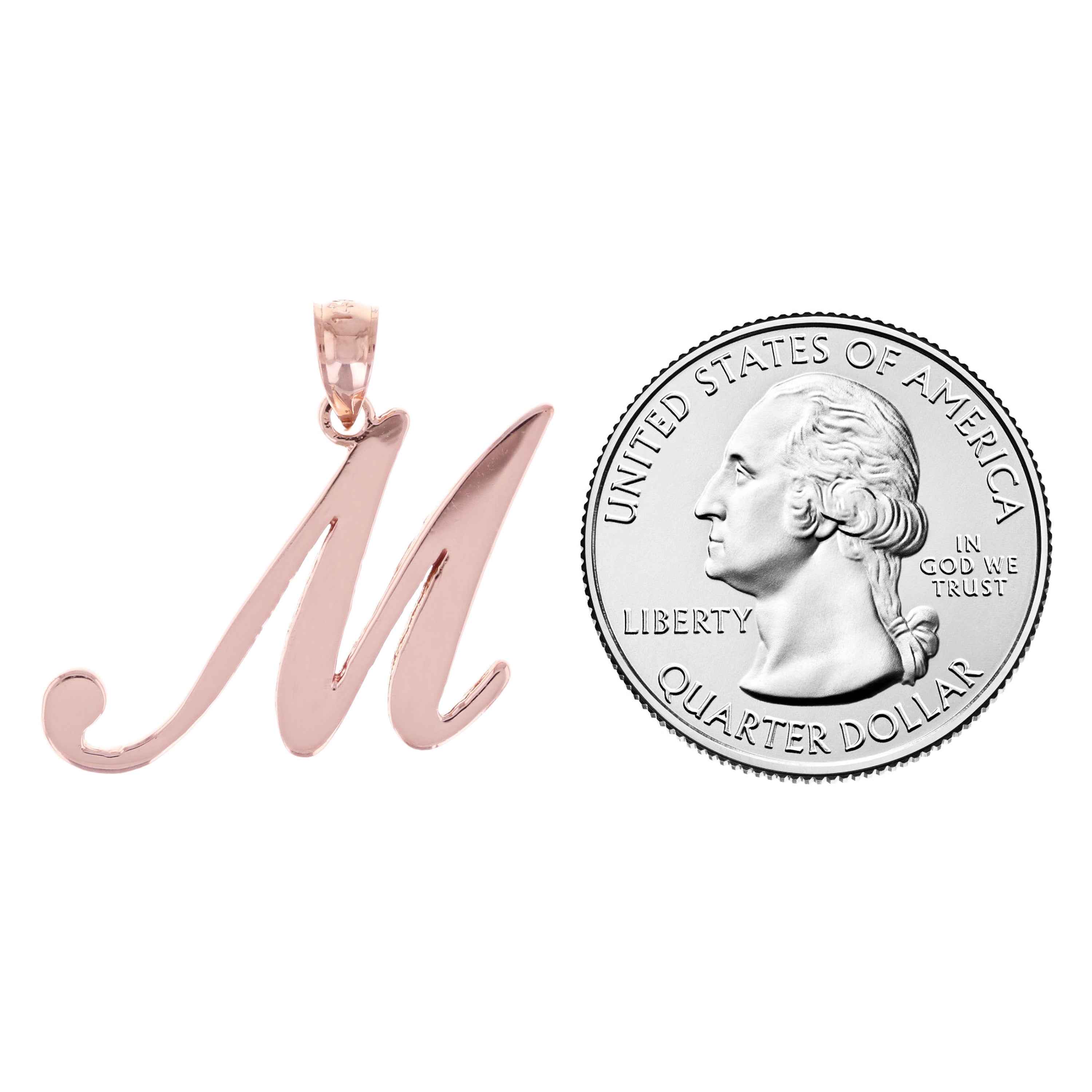14k Rose Gold Initial Letter M Alphabet Charm Pendant - Letter M,Rose