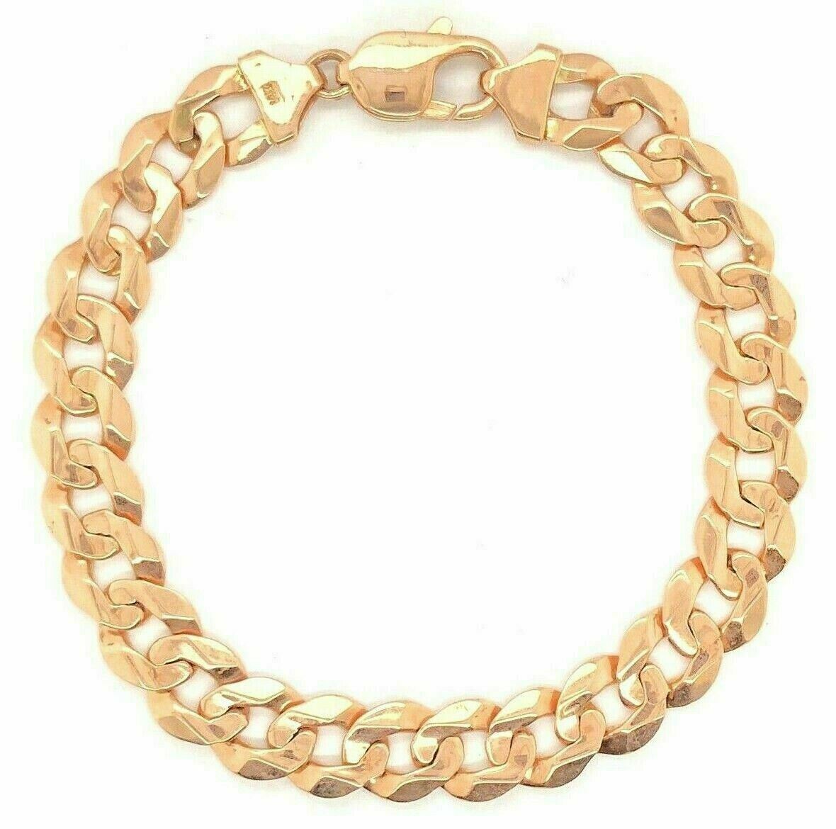 14k Rose Gold Flat Cuban Curb Link Chain Bracelet 7.5" 9mm 15.9 grams - Rose,7.5"