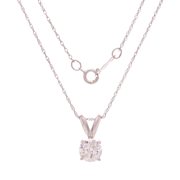 14k White Gold 0.75ctw Diamond Solitaire Split Bail Pendant Necklace