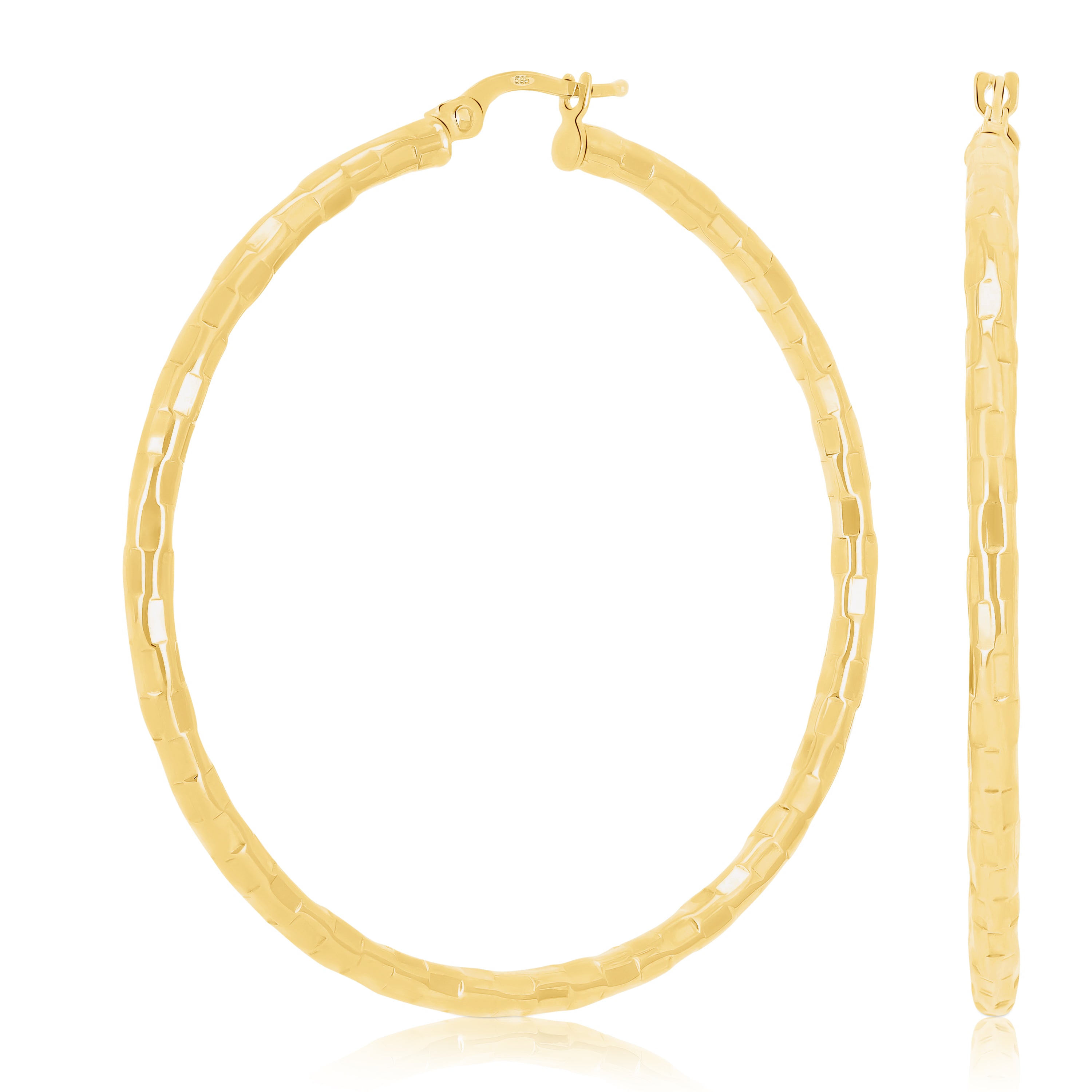 Italian 14k Yellow Gold Faceted 2.5mm 1.75" Diameter Round Hoop Earrings 3 grams