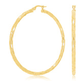 Italian 14k Yellow Gold Faceted 2.5mm 1.75" Diameter Round Hoop Earrings 3 grams