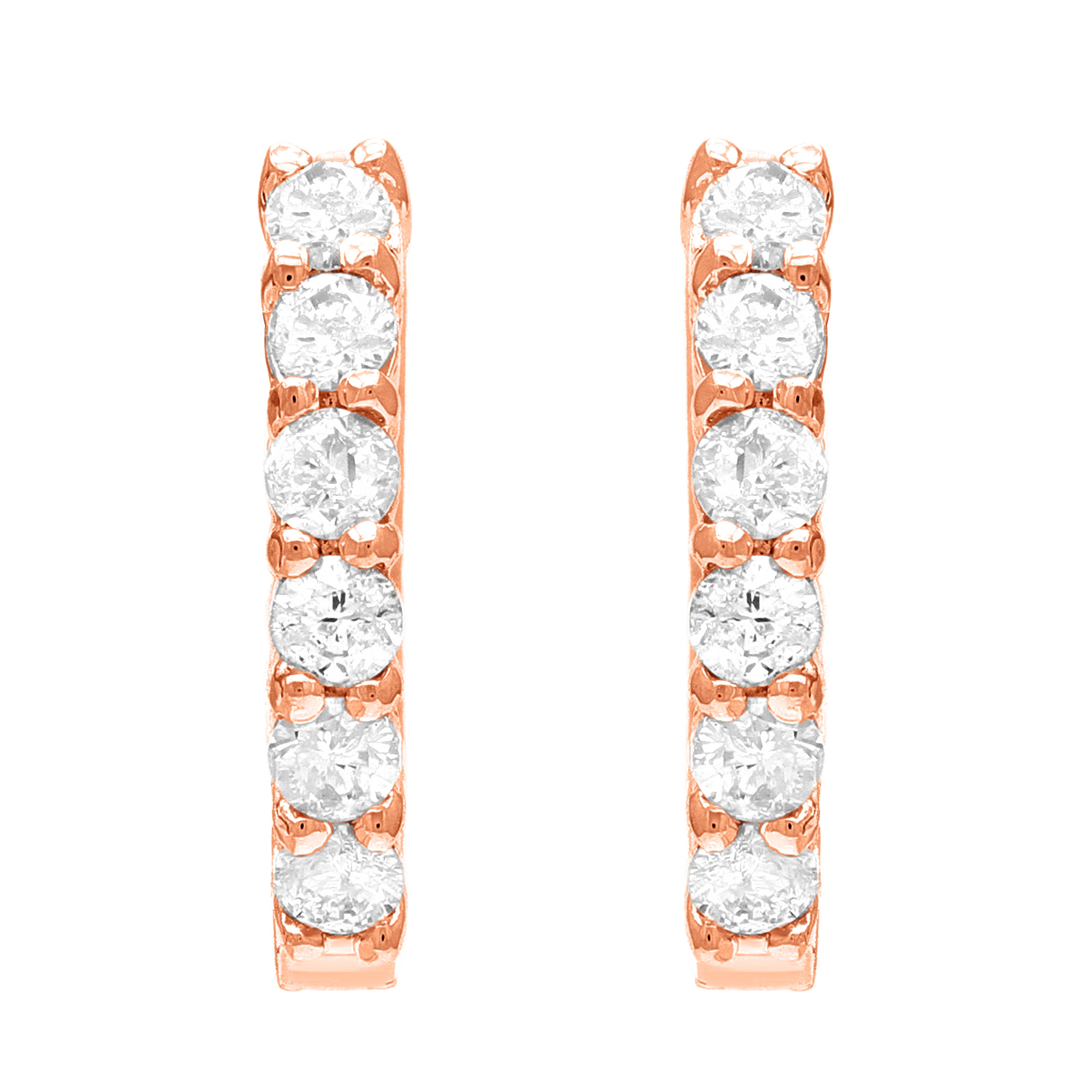 14k Rose Gold 0.75ctw Diamond Oblong Oval U-Shaped Hoop Earrings 15.9mm x 2.7mm