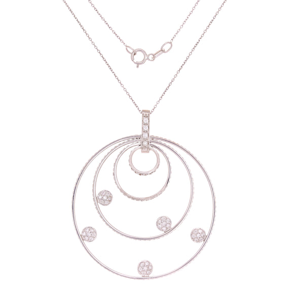 18k White Gold 1ctw Diamond Concentric Circle Drop Pendant Necklace