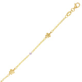 Italian 14k Tri-Color Gold ball Beads & Flower Charm Bracelet 7" 2.2 grams