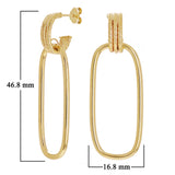 Italian 14k Yellow Gold Polished Rectangle & Rope Hoop Drop Earrings 1.8" 2.7g