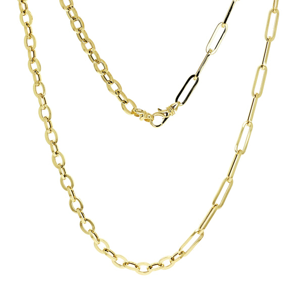 Italian 14k Yellow Gold Oval & Paper Clip Link Chain Necklace 18