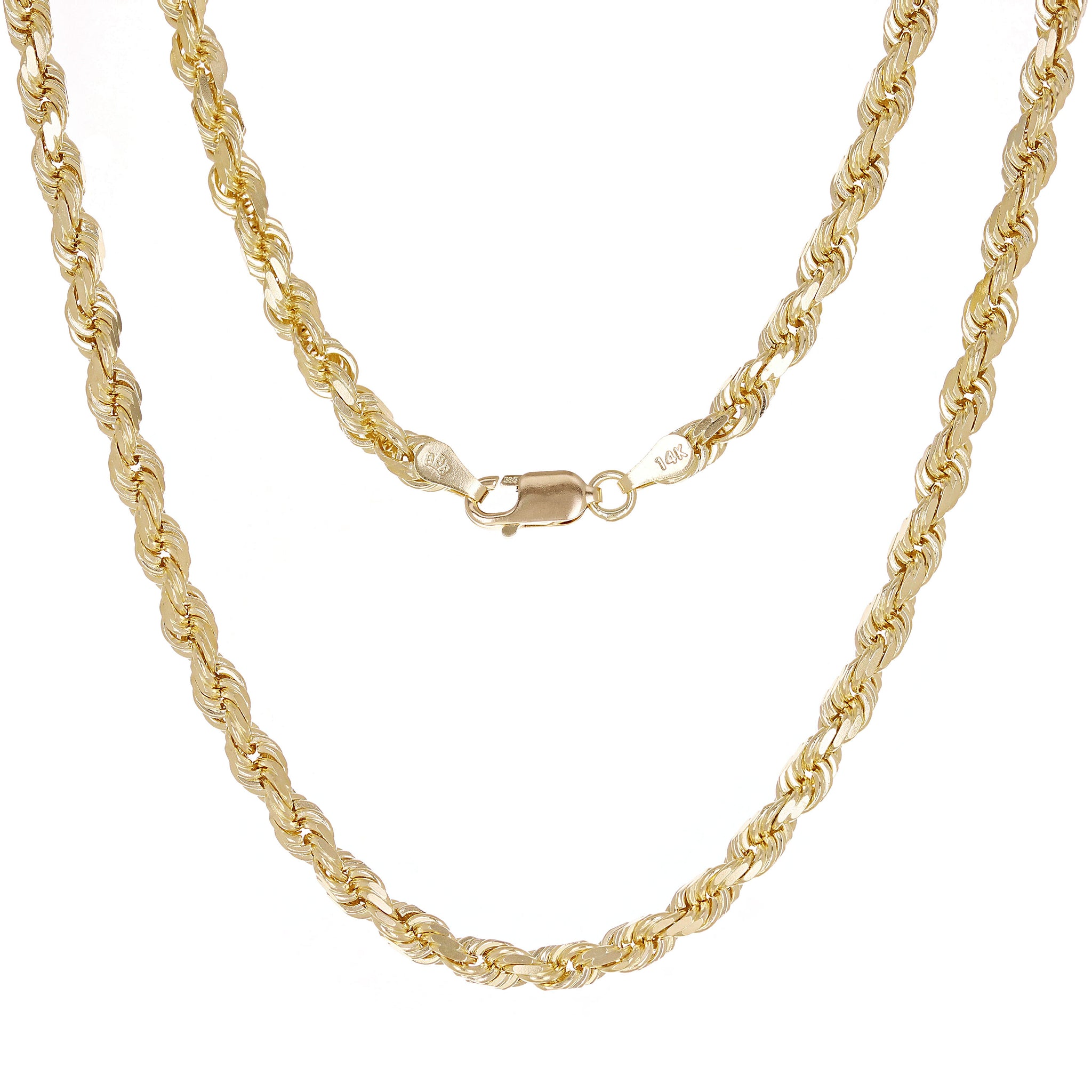 14k Yellow Gold Solid Diamond Cut Rope Chain Necklace | Direct Source ...