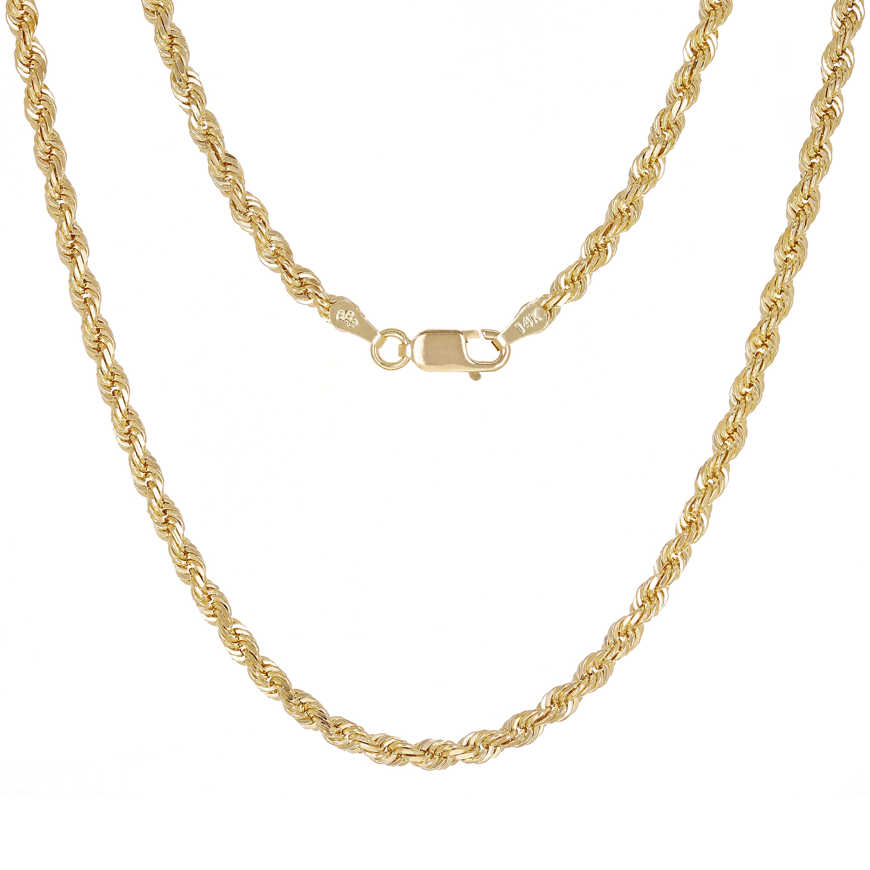 14k Yellow Gold Solid Diamond Cut Rope Chain Necklace 16" 3mm - 16"