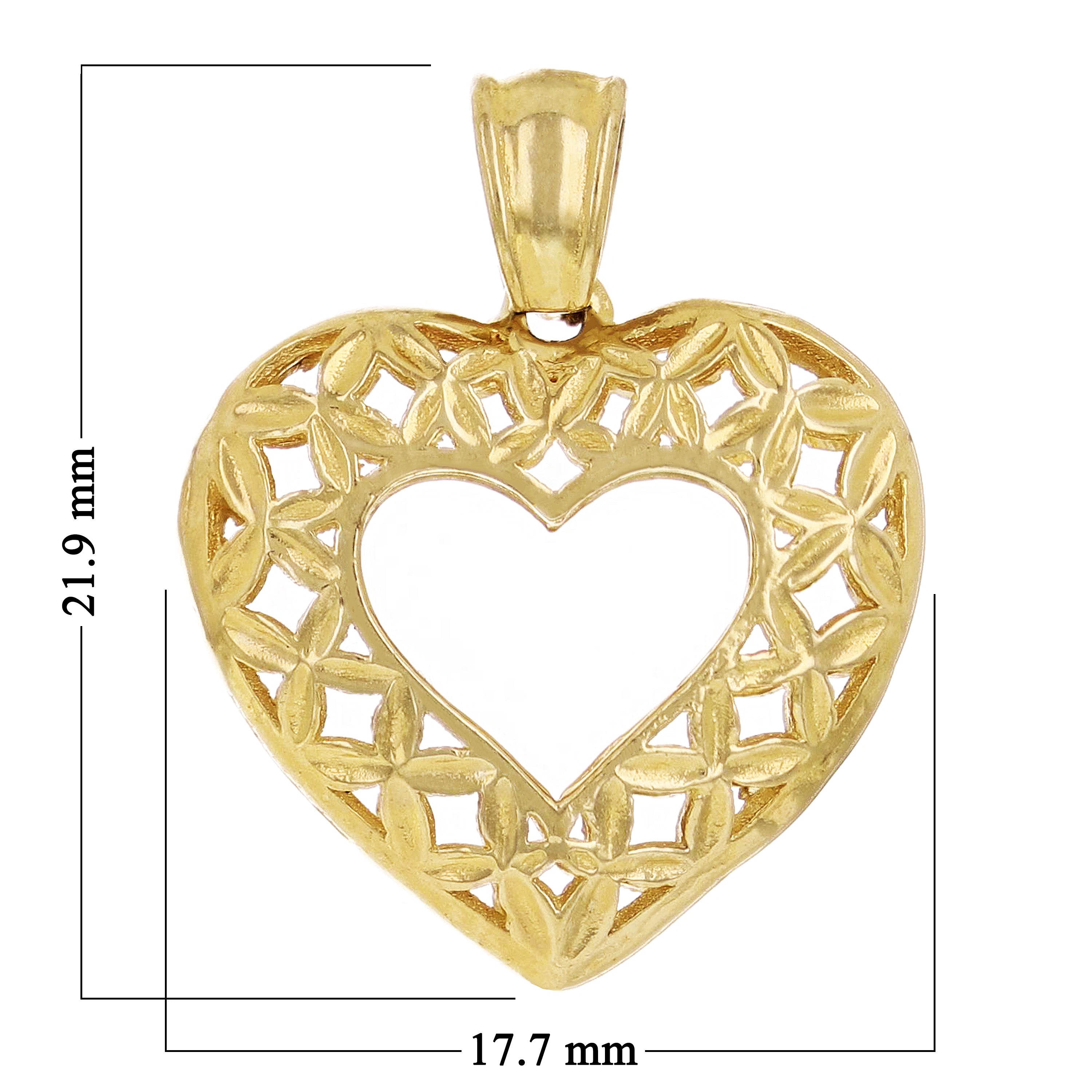 14k Yellow Gold 3D Filigree Open Heart Charm Pendant 2.3grams