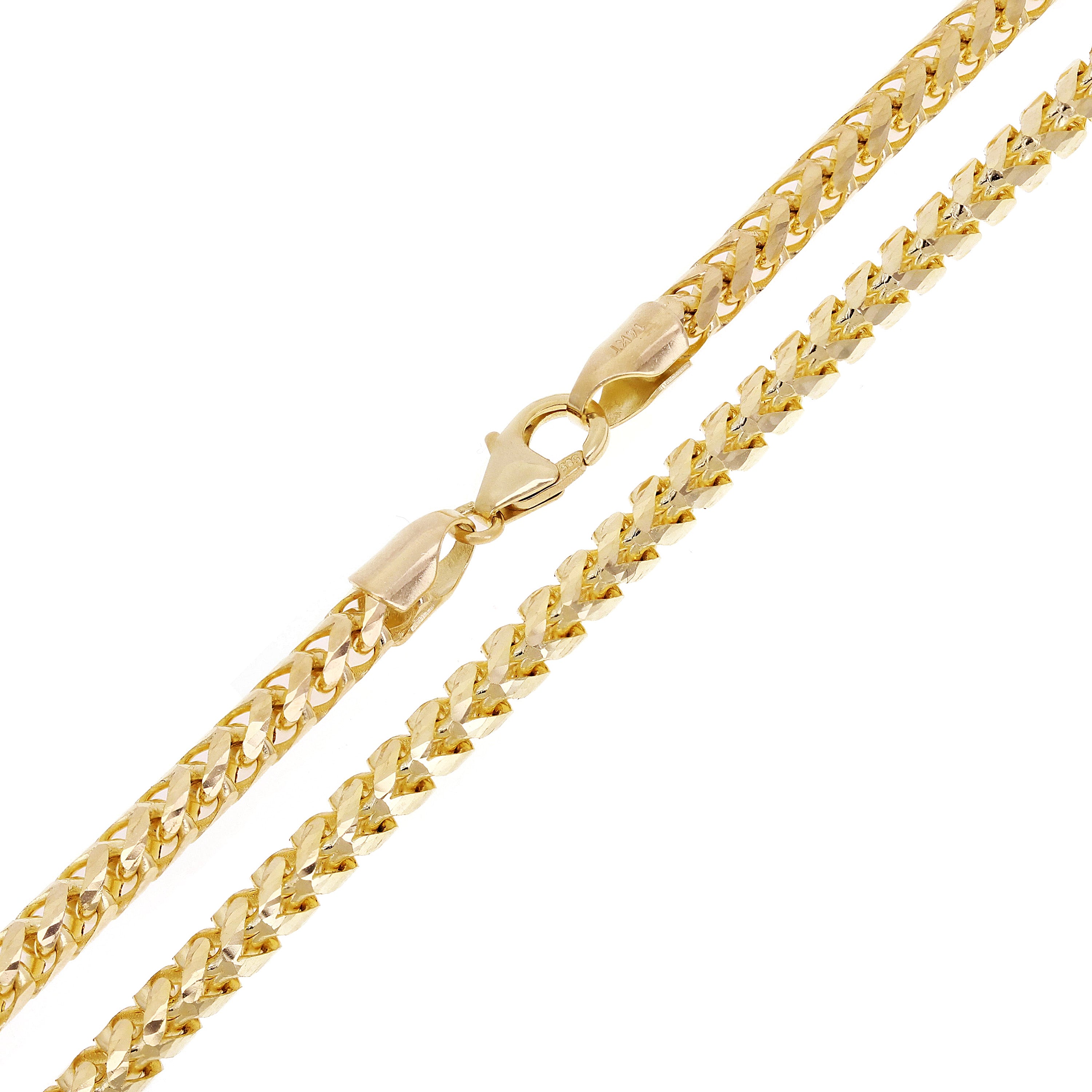 Italian 14k Yellow Gold Solid Diamond Cut Franco Chain Necklace 22" 4mm 46 grams - 22" 47.2 grams