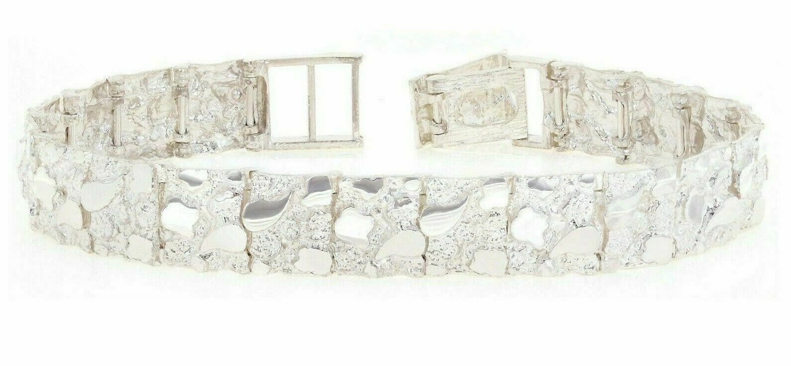 925 Sterling Silver Solid Nugget Bracelet Adjustable 8.5" 12.5mm 30 grams