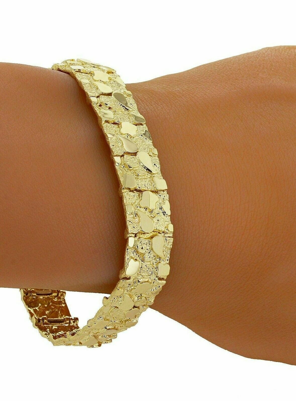 10k Yellow Gold Solid Nugget Bracelet Adjustable 8"- 8.5" 12.3mm 30 grams