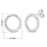 Italian 14k White Gold Modern Diamond-Cut Double Eternity Circle Stud Earrings - Dainty Modern