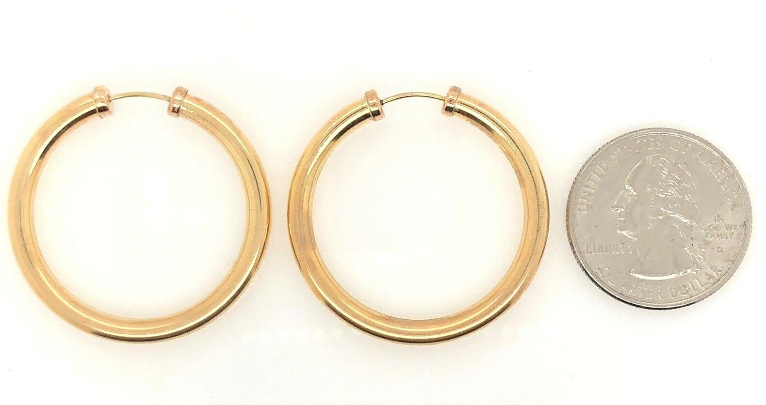 925 Sterling Silver Gold Plated Hoop Loop Hollow Earrings 1.35" 3.75mm 4.6 grams