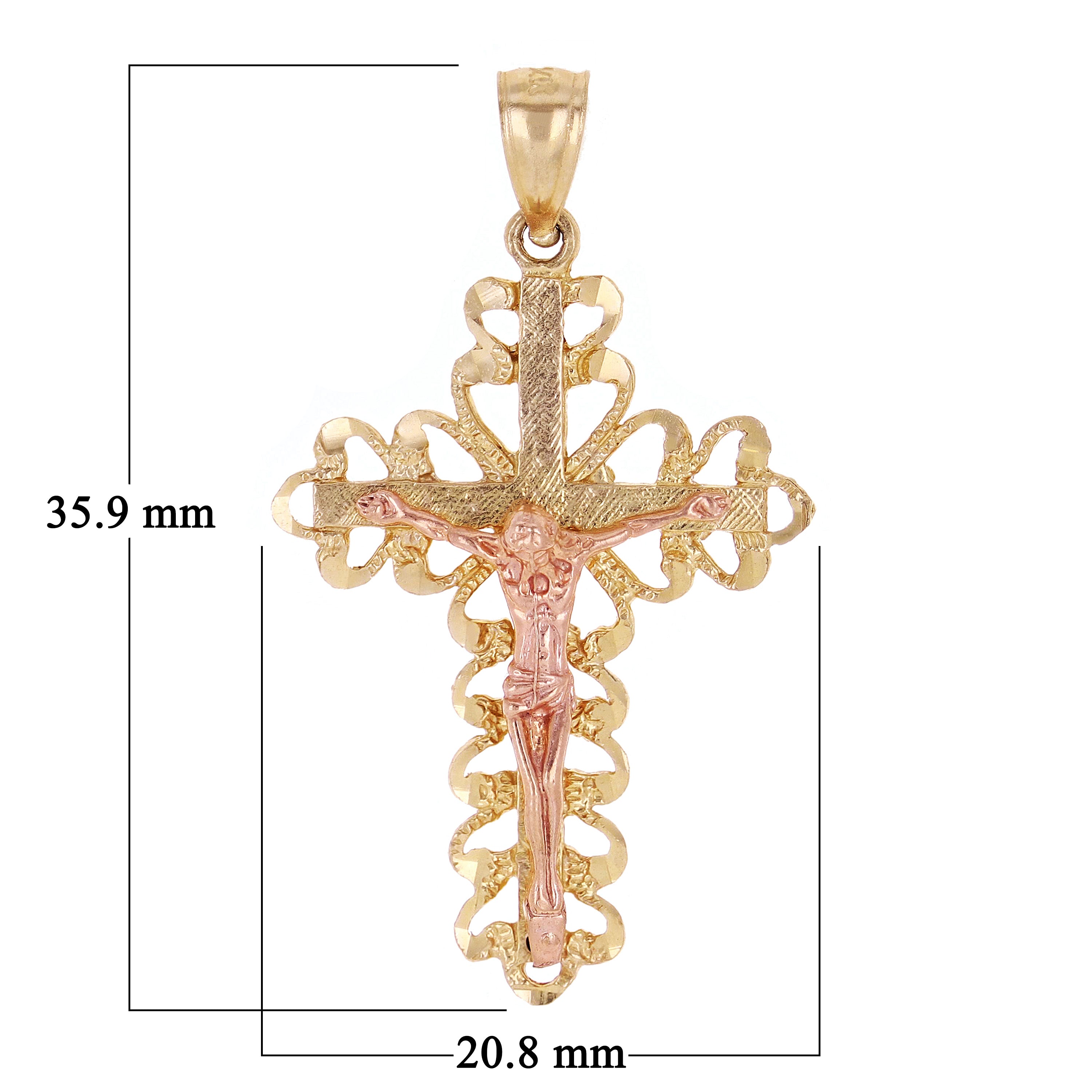14k Yellow & Rose Gold Filigree Crucifix Cross Charm Pendant 1.4" 2.3 grams