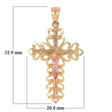 14k Yellow & Rose Gold Filigree Crucifix Cross Charm Pendant 1.4" 2.3 grams