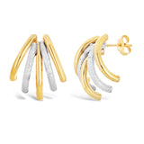 Italian 14k Yellow & White Gold Shiny Macaroni Cuffed Quarter Hoop Stud Earrings - Yellow and White