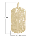 14k Yellow Gold Hammered Finish Dog Tag with Cross Charm Pendant 1.9" 14 grams