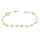 Italian 14k Yellow Gold Diamond-Cut Beaded Rosary Bracelet 5mm 7.5" 6.6 grams