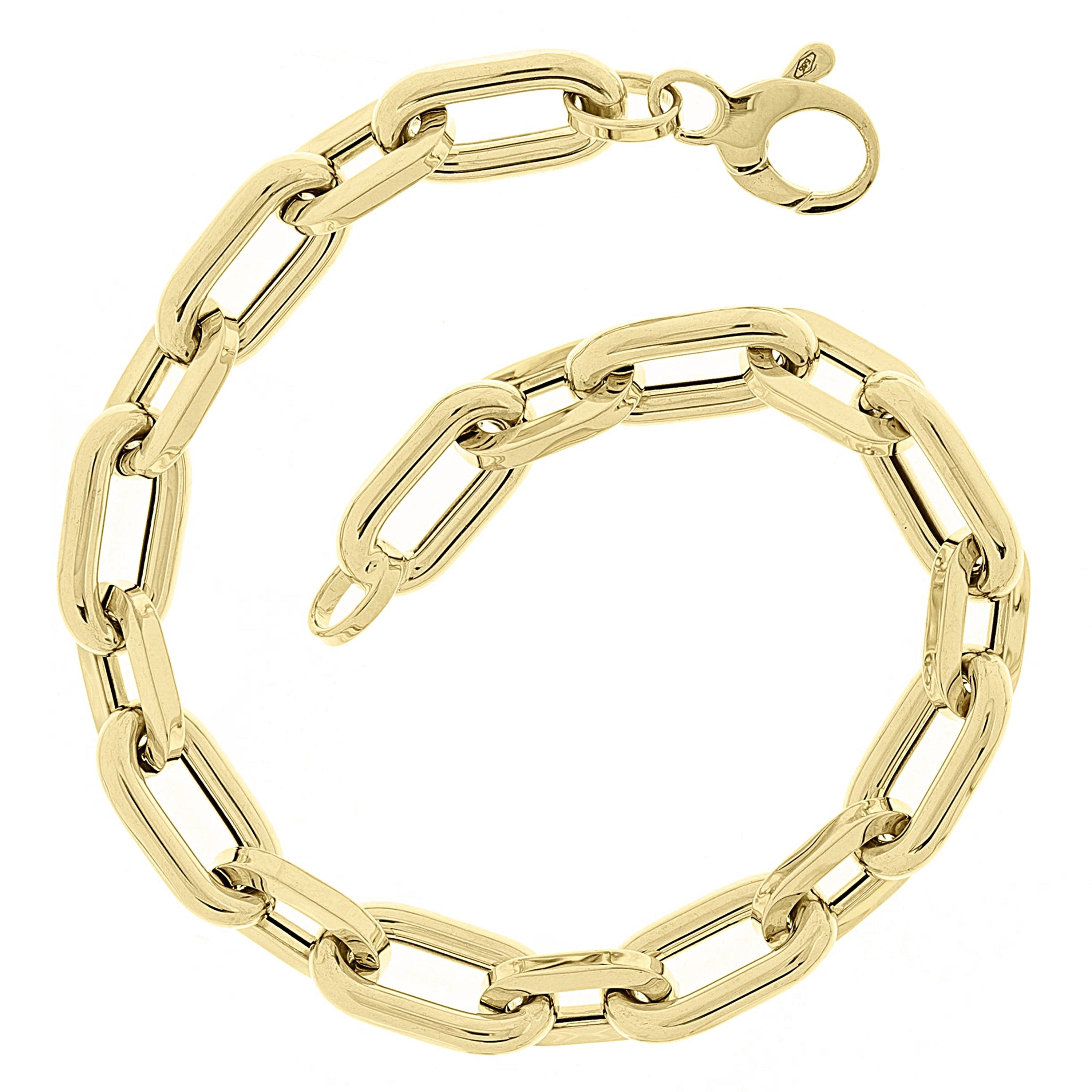 Italian 14k Yellow Gold Hollow Paper Clip Chain Bracelet 7.75" 8mm 8.6 grams