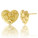 14k Yellow Gold Diamond Cut Nugget Heart Stud Earrings 10mm x 11.7mm 1.7 grams