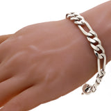 10k White Gold Figaro Chain Bracelet Heavy Solid Gold 7" 10.5mm 31.3 grams - White,7"