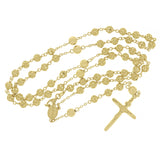 Italian 14k Yellow Gold Diamond-Cut Beaded Rosary Necklace 24" 5.2mm 23.5 grams