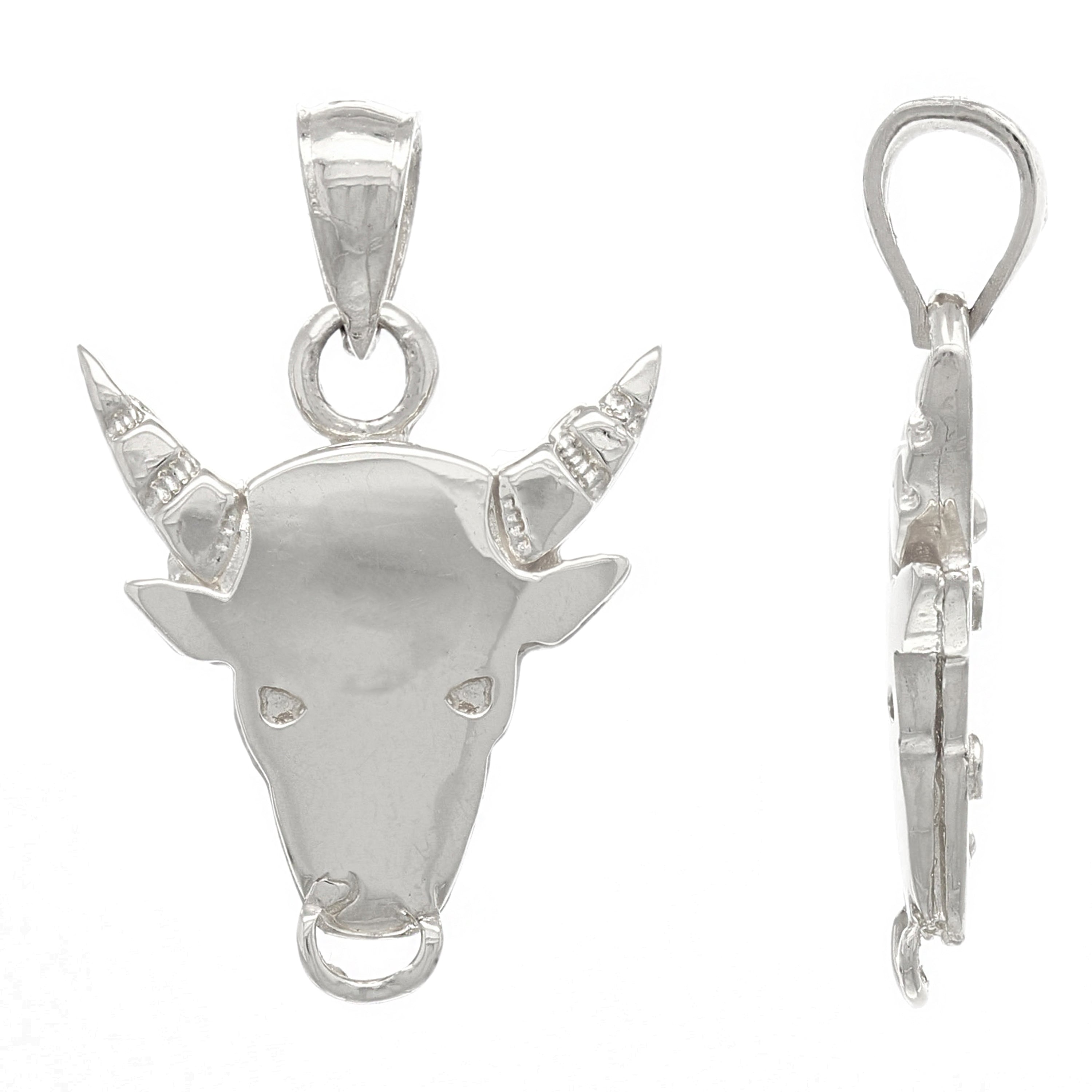 14k White Gold Bull Taurus Zodiac Sign Charm Pendant 3.7 grams - White