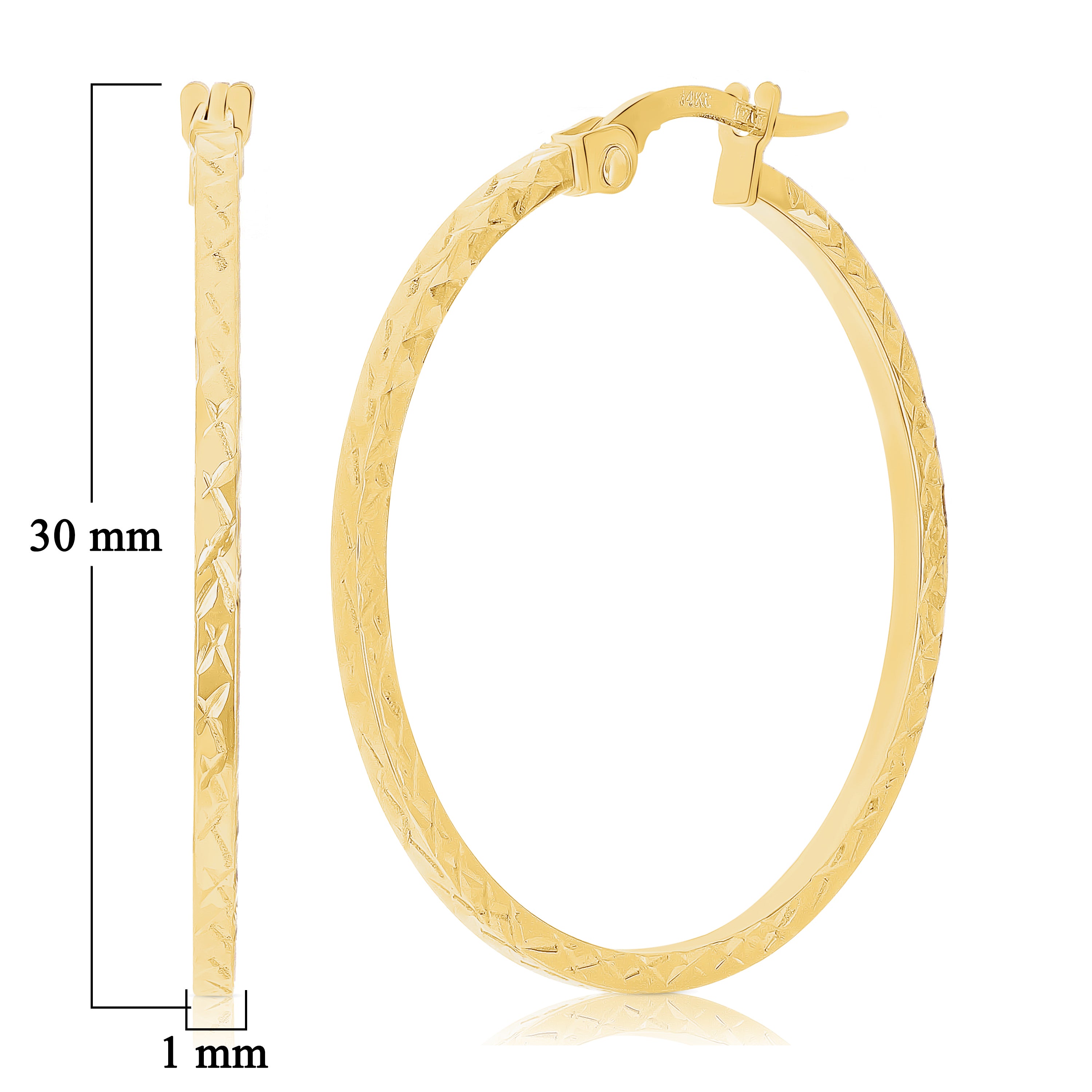 Italian 14k Yellow Gold Diamond Cut Round Hoop Earrings 1.2" 1.5mm 1.4 grams
