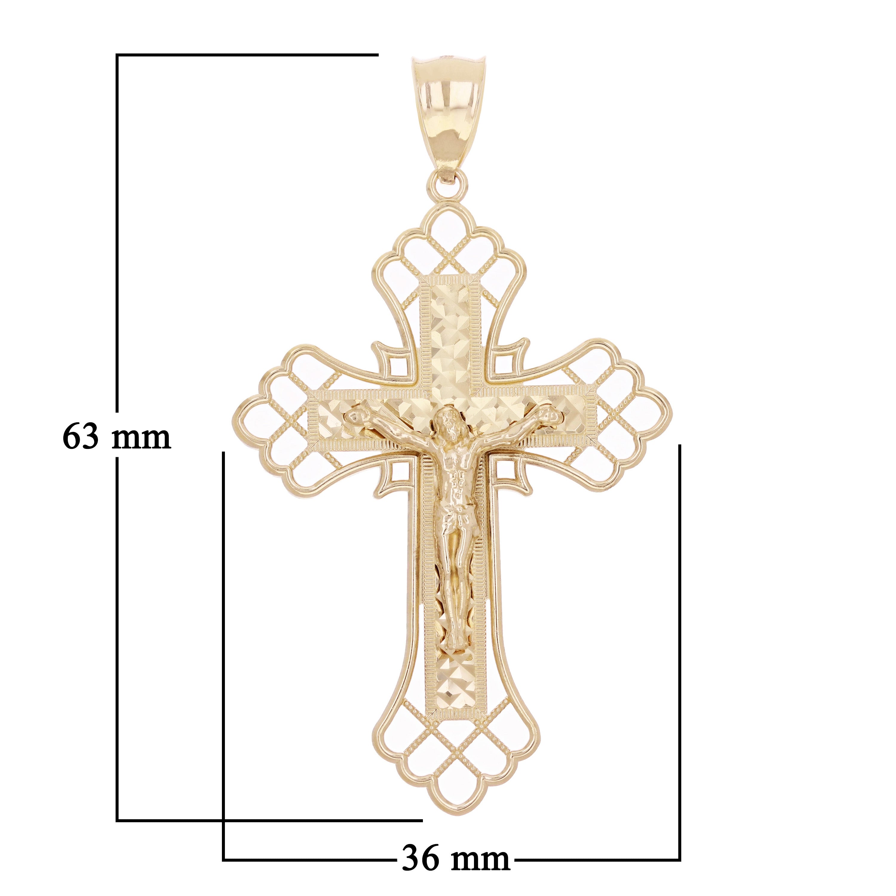 14k Yellow Gold Diamond Cut Jesus Cross Crucifix Pendant 2.5" 6.7 grams