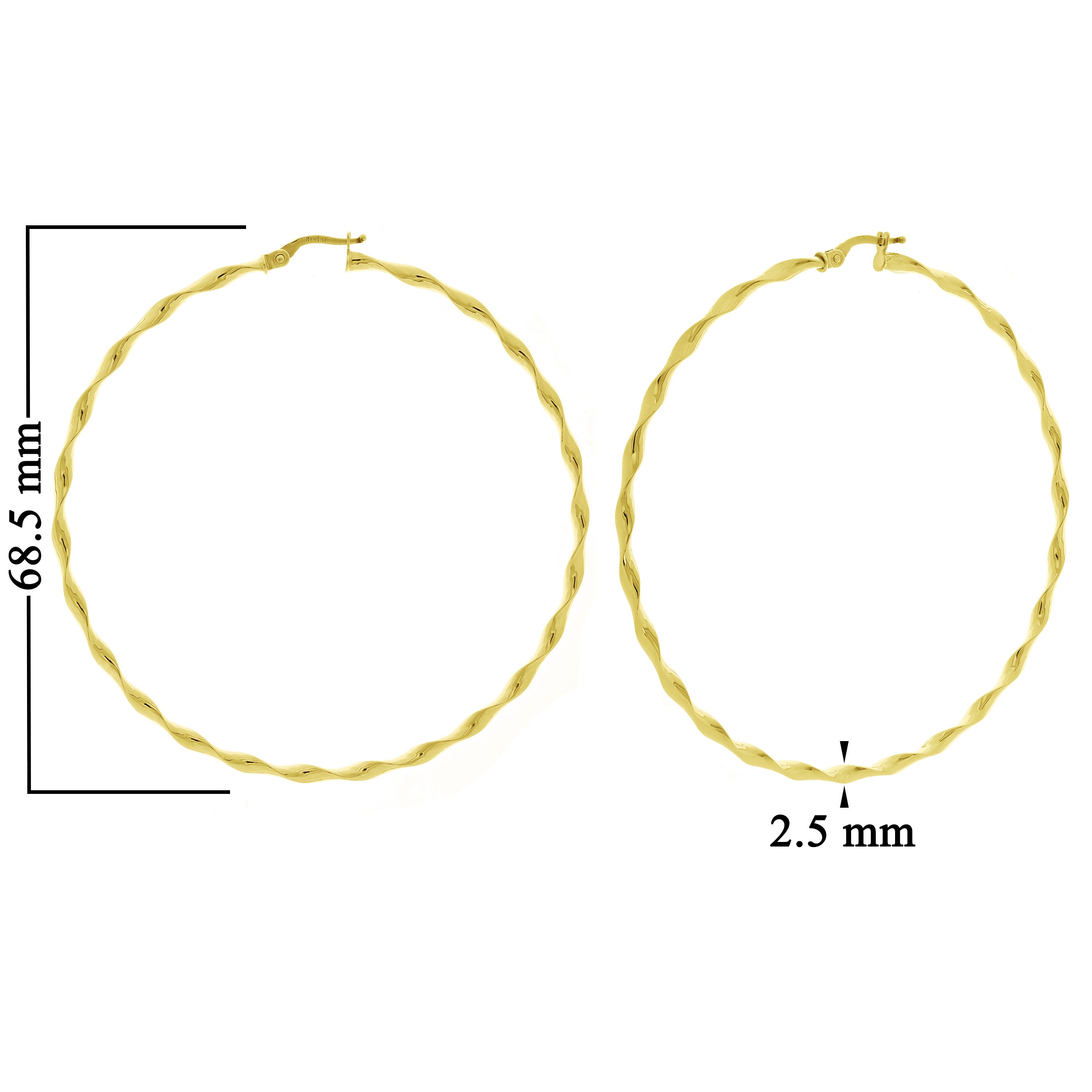 Italian 14k Yellow Gold Large Twisted Round Hoop Earrings 2.7" 2.5mm 2.6 grams