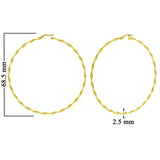 Italian 14k Yellow Gold Large Twisted Round Hoop Earrings 2.7" 2.5mm 2.6 grams