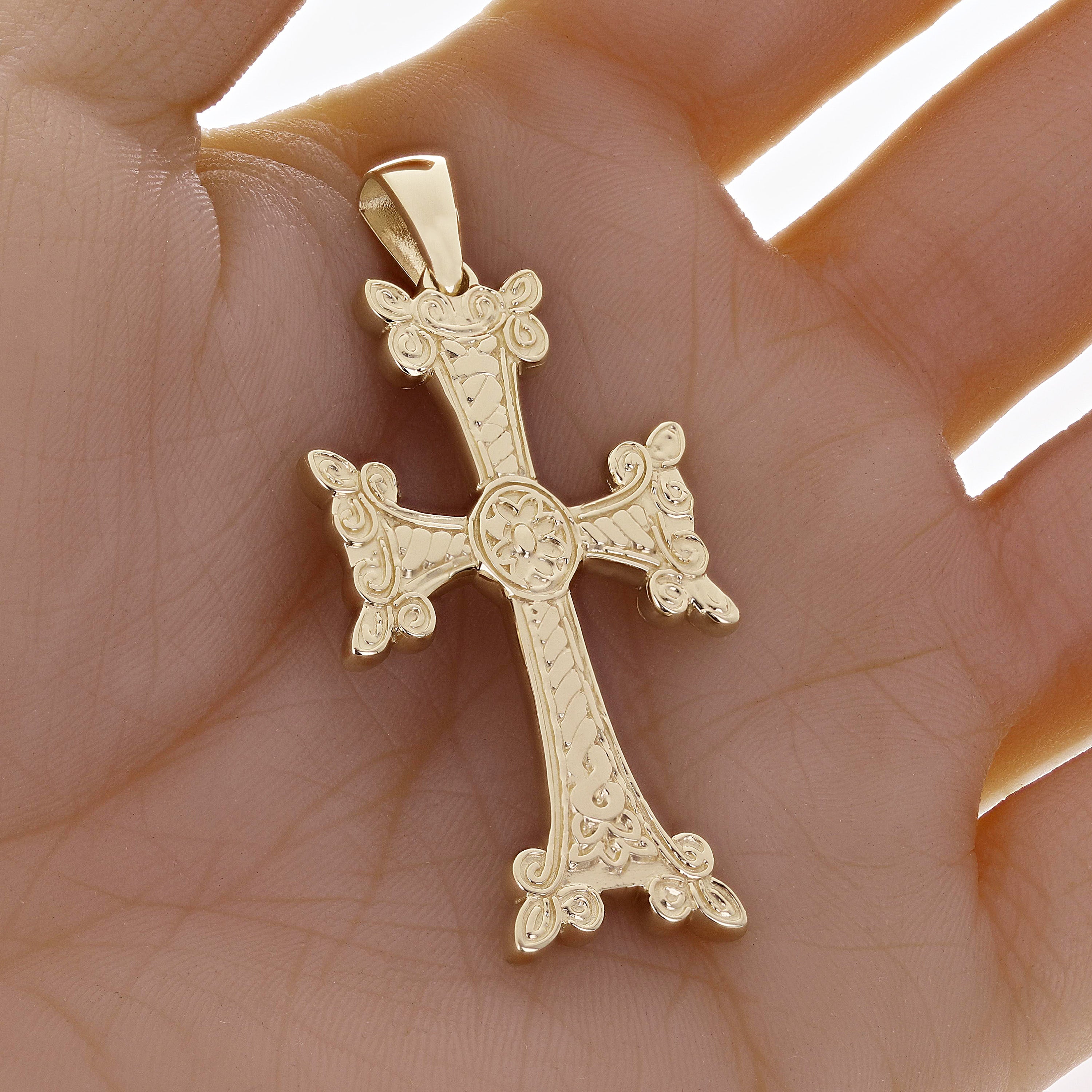 10k Yellow Gold Crucifix Christian Cross Pendant Religious Charm 26mm 14.5 grams