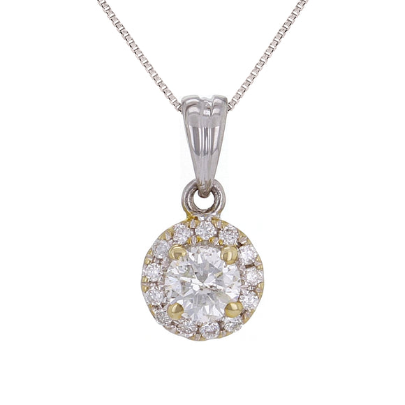 14k White Gold 0.25ctw Diamond Solitaire Halo Drop Pendant Necklace