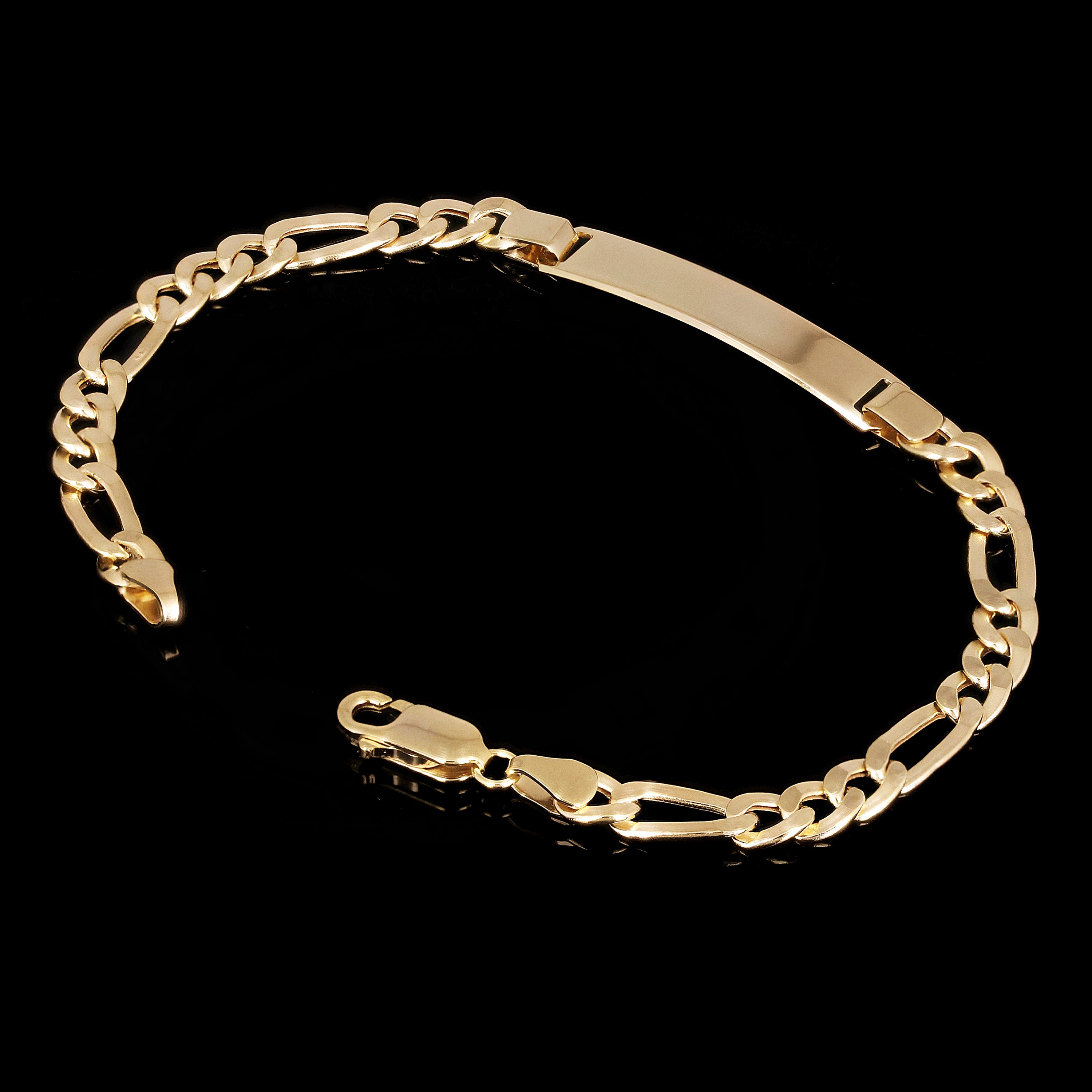 Italian 14k Yellow Gold Hollow Engravable Figaro ID Bracelet 7" 5.7mm 4.6 grams