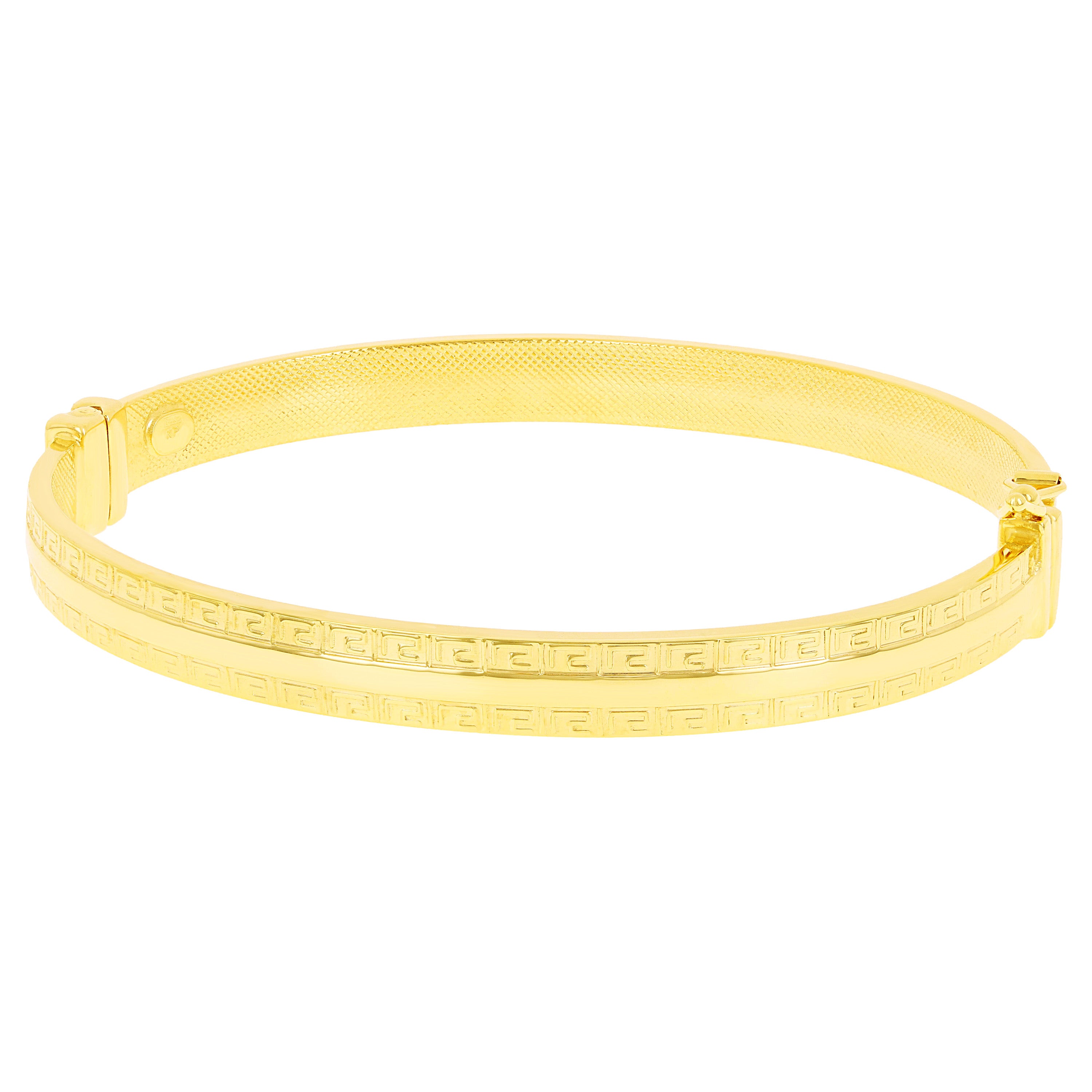 Italian 14k Yellow Gold Hollow Greek Key Design Bangle Bracelet 7" 6mm 5.1 grams