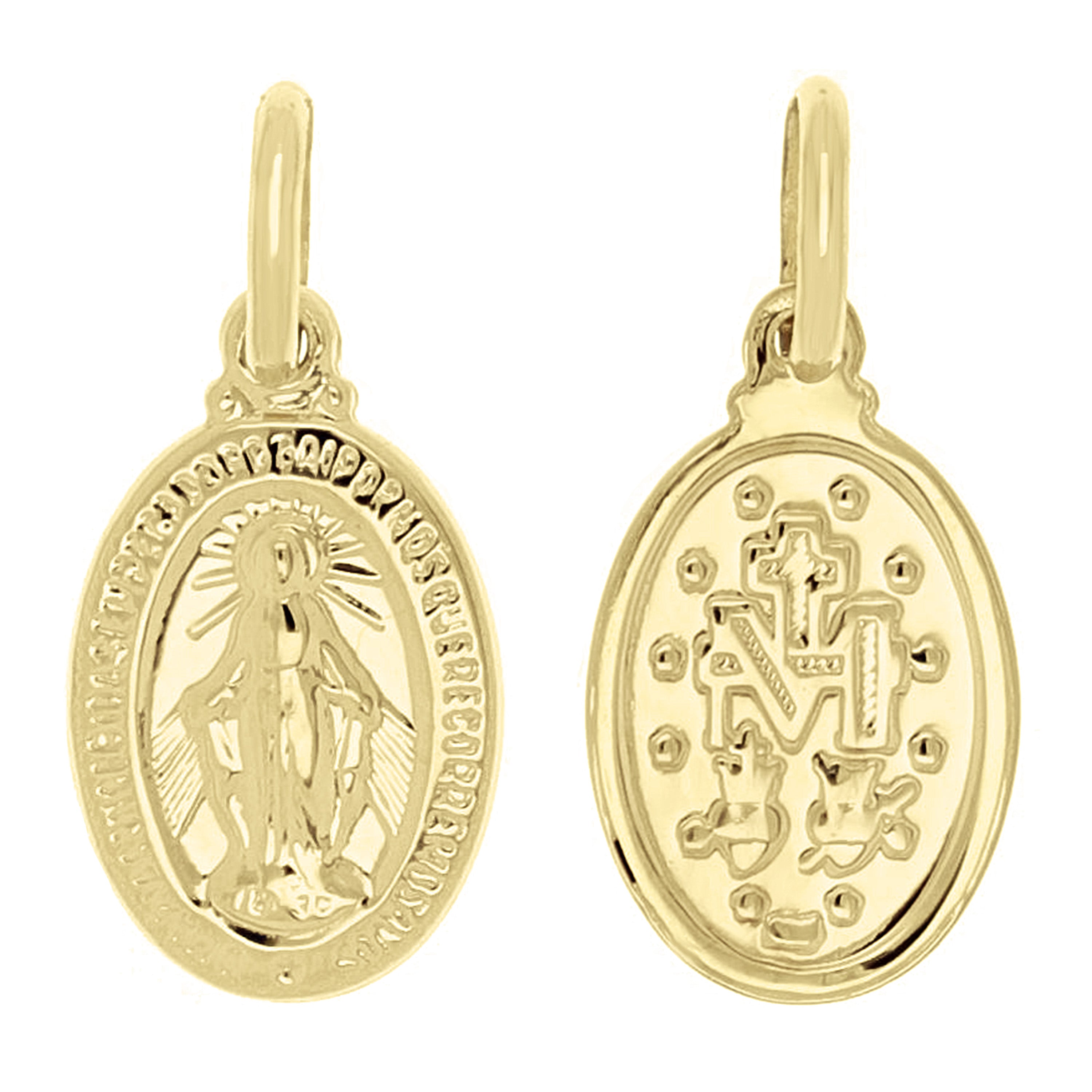 Italian 14k Yellow Gold Mother Mary Miraculous Medal Small Charm Pendant