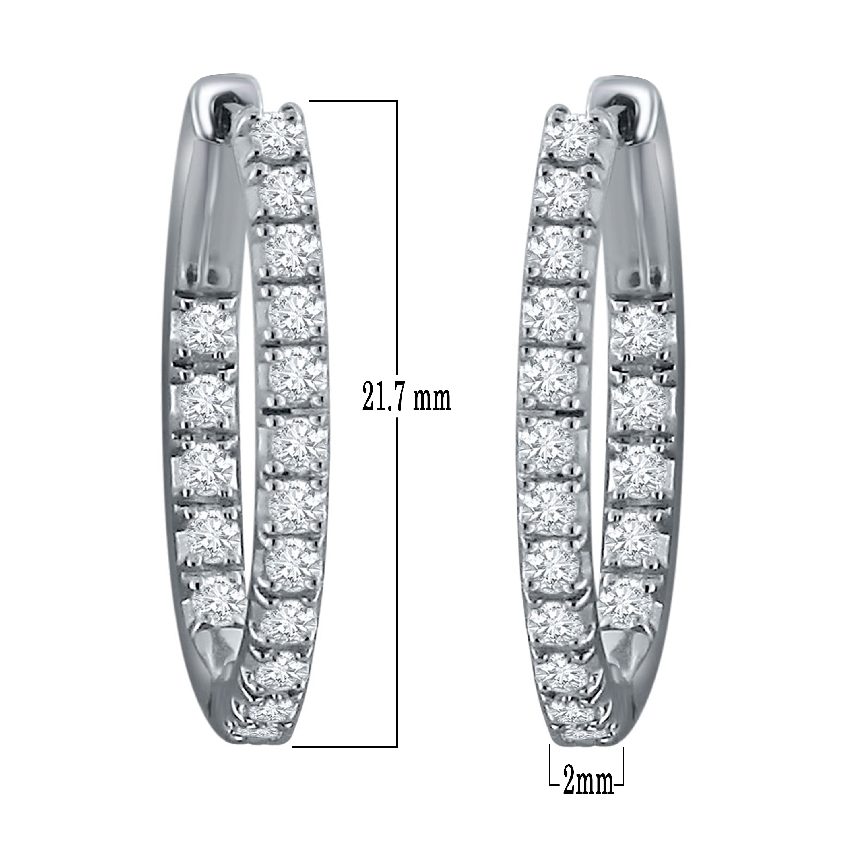 14k White Gold 0.75ctw Diamond Inside Out Oblong Oval Hoop Earrings