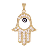 Italian 14k Yellow Gold Enamel Hamsa Hand Pendant with CZ 26.9mmx16.6mm 2.3g - Big