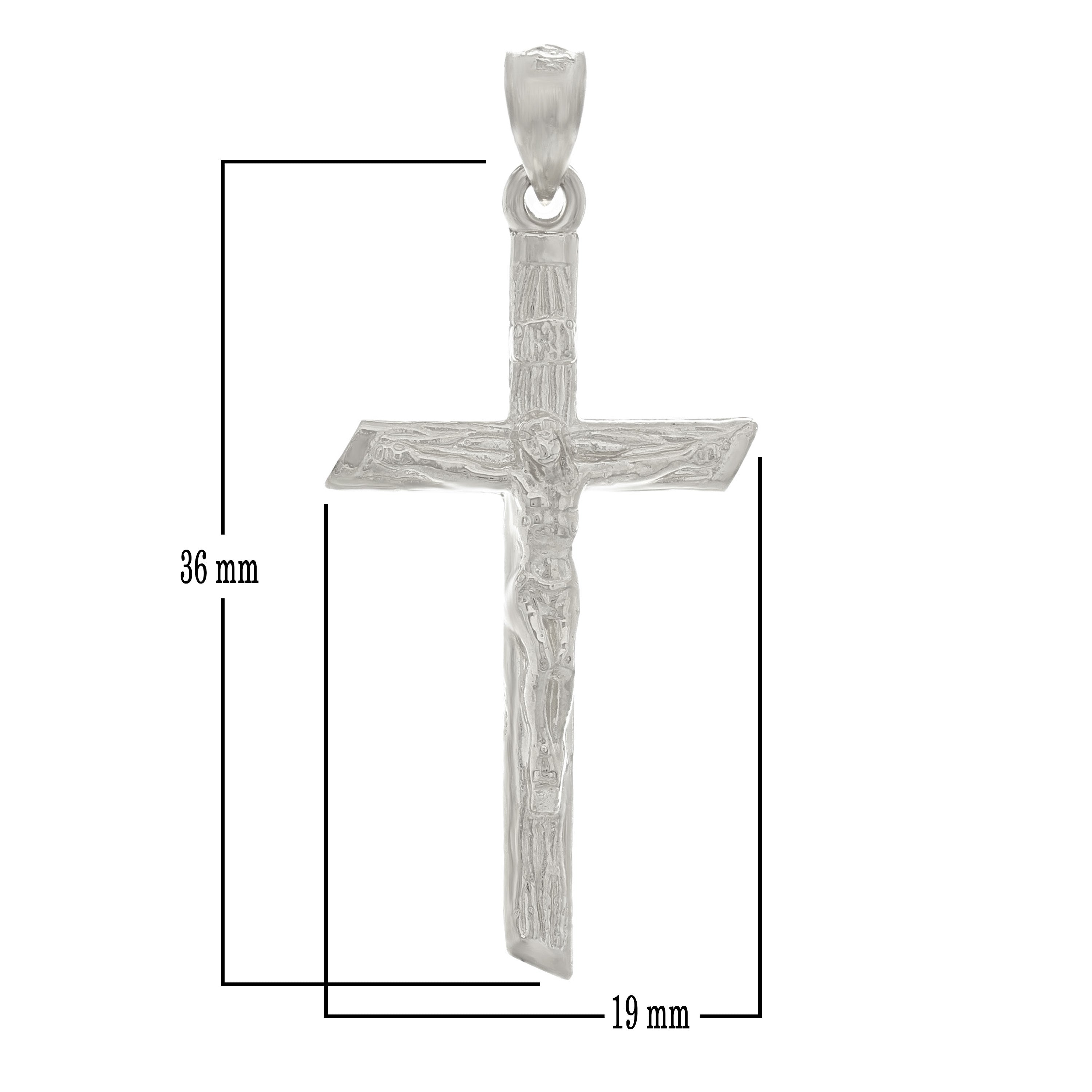 14k White Gold Bark Tree Trunk Cross Charm Pendant 1.55" 2.6 grams - White