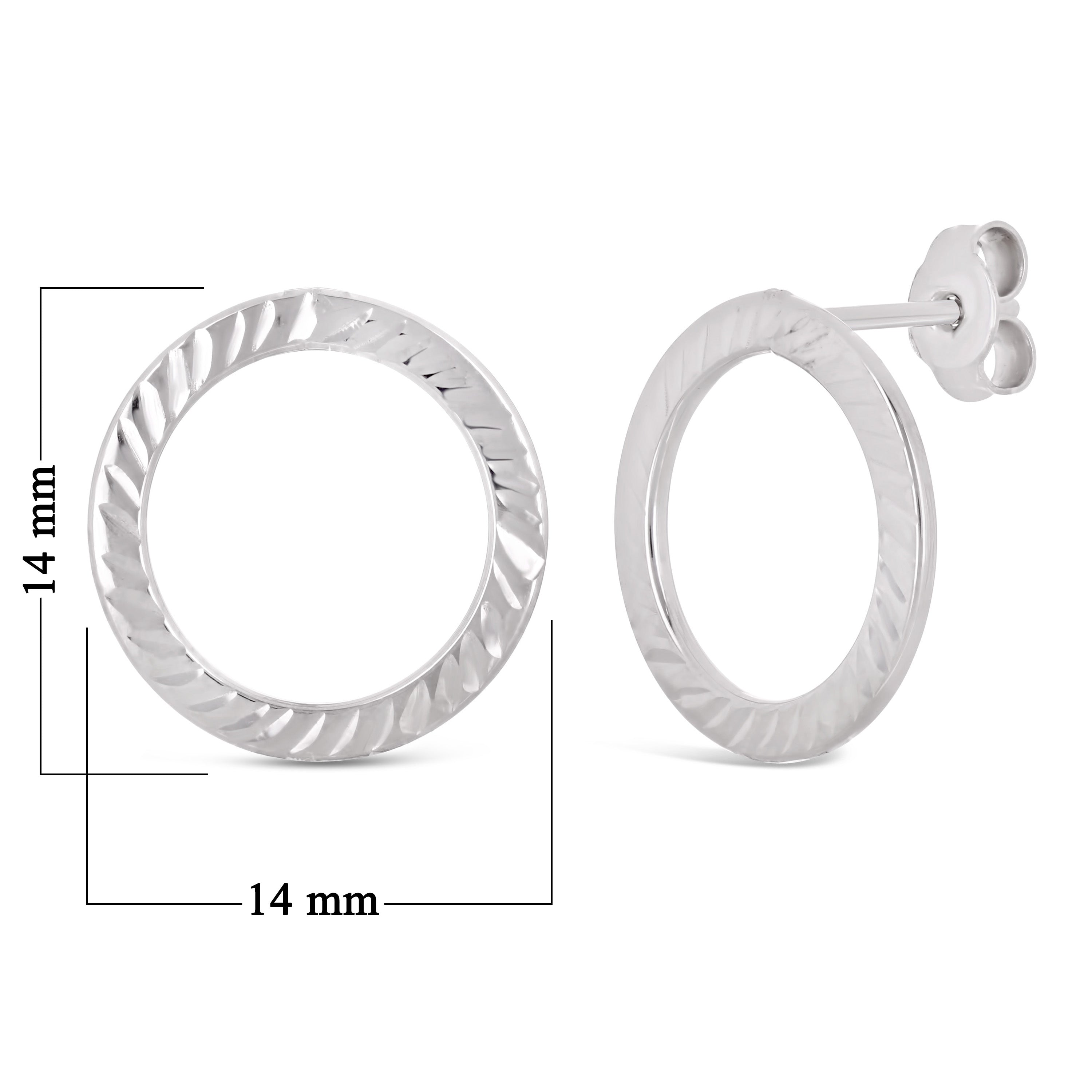 Italian 14k White Gold Diamond-Cut Open Eternity Circle Hoop Drop Stud Earrings - White