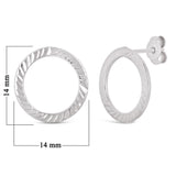 Italian 14k White Gold Diamond-Cut Open Eternity Circle Hoop Drop Stud Earrings - White