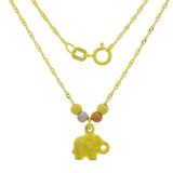 14k Tri Color Gold Ball Beads Teddy Bear Charm Singapore Chain Necklace 17" - Teddy Bear Satin Finish