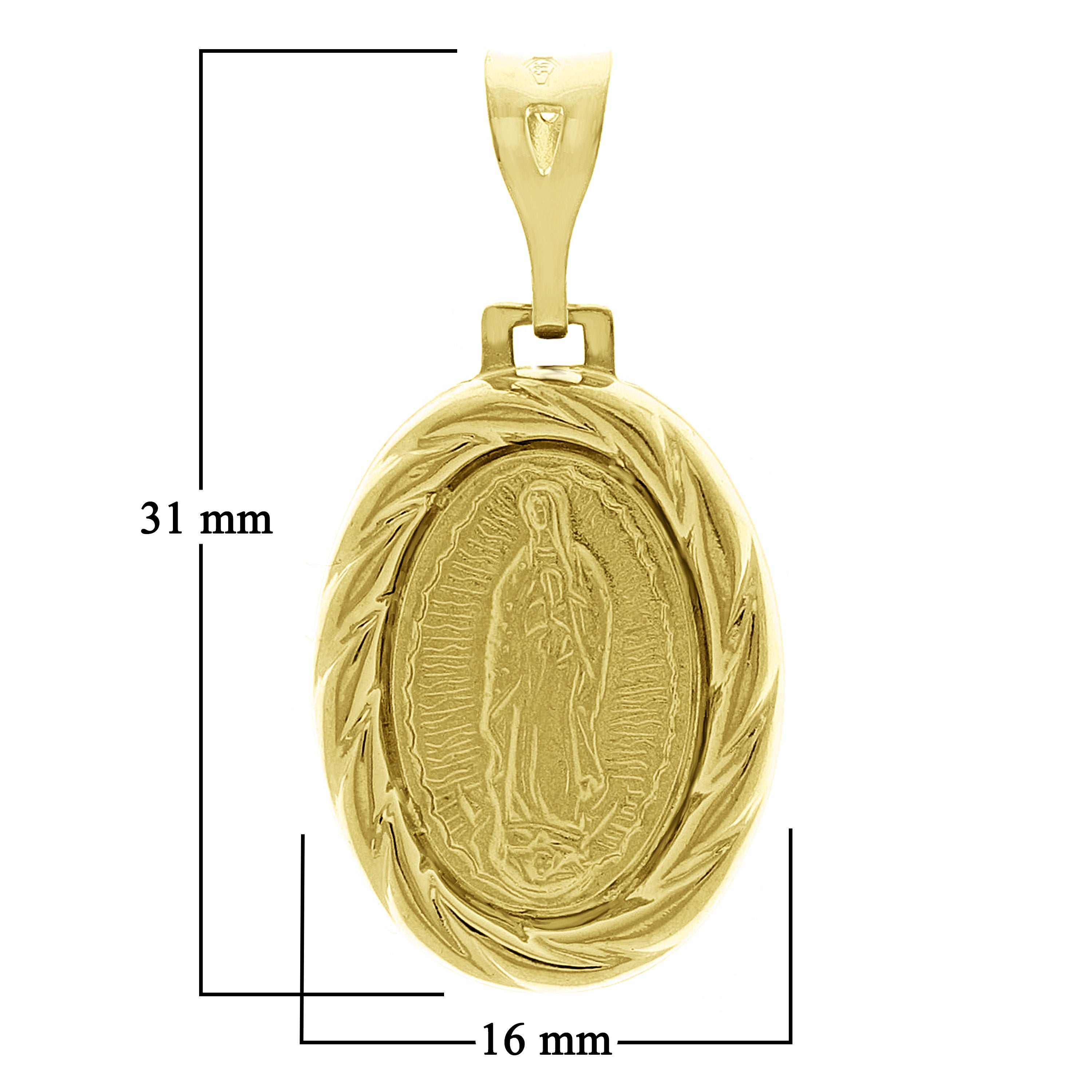 Italian 14k Yellow Gold Our Lady of Guadalupe Medal Charm Pendant 1.2" 3.5 grams