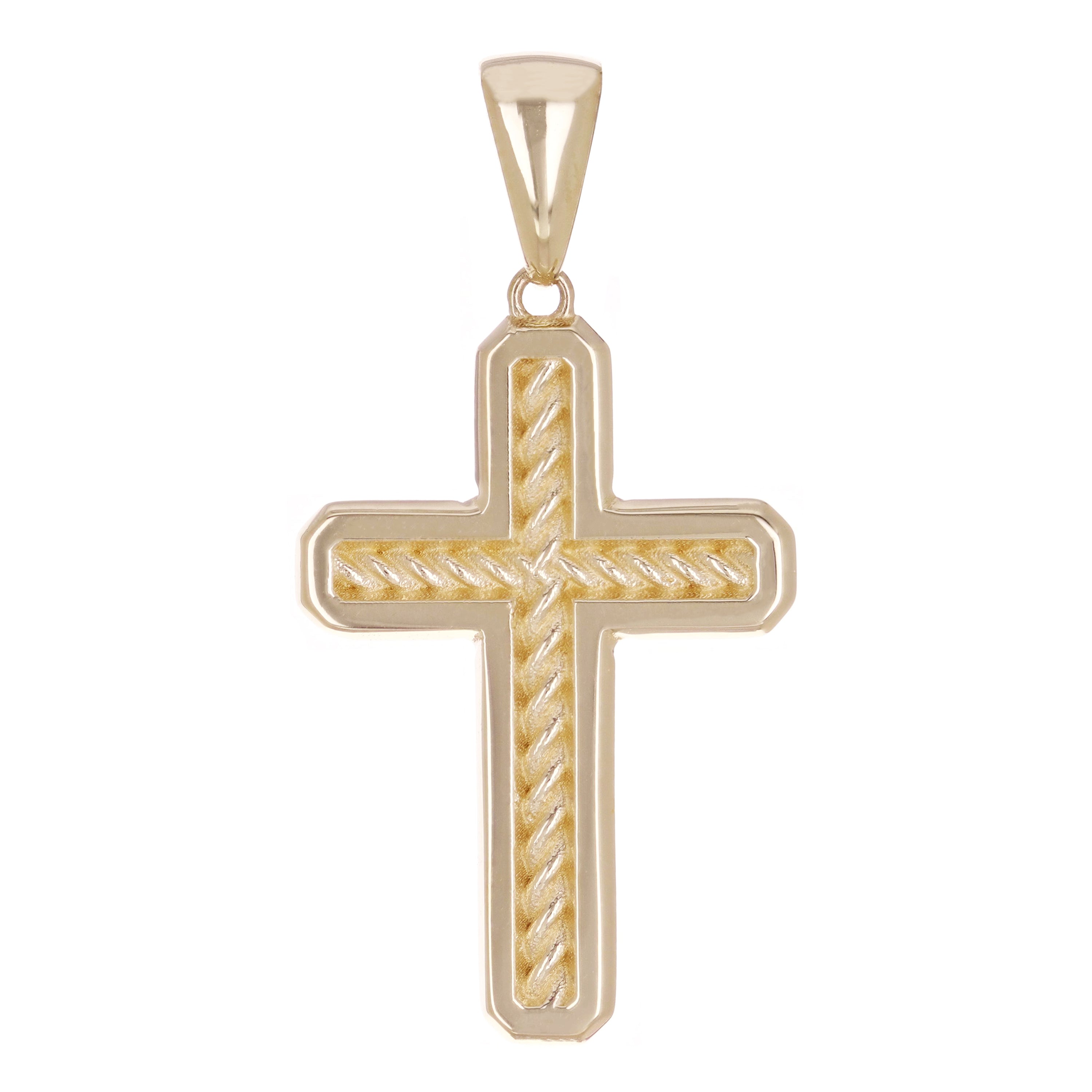 14k Yellow Gold Solid Textured Cross Religious Charm Pendant 1.7" 7.1 grams