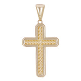 14k Yellow Gold Solid Textured Cross Religious Charm Pendant 1.7" 7.1 grams