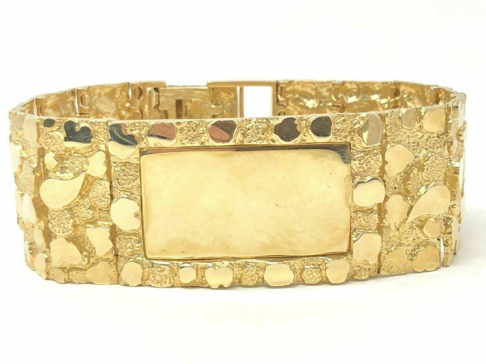 14k Yellow Gold Nugget ID Bracelet 8.5" 31mm 98.3 grams